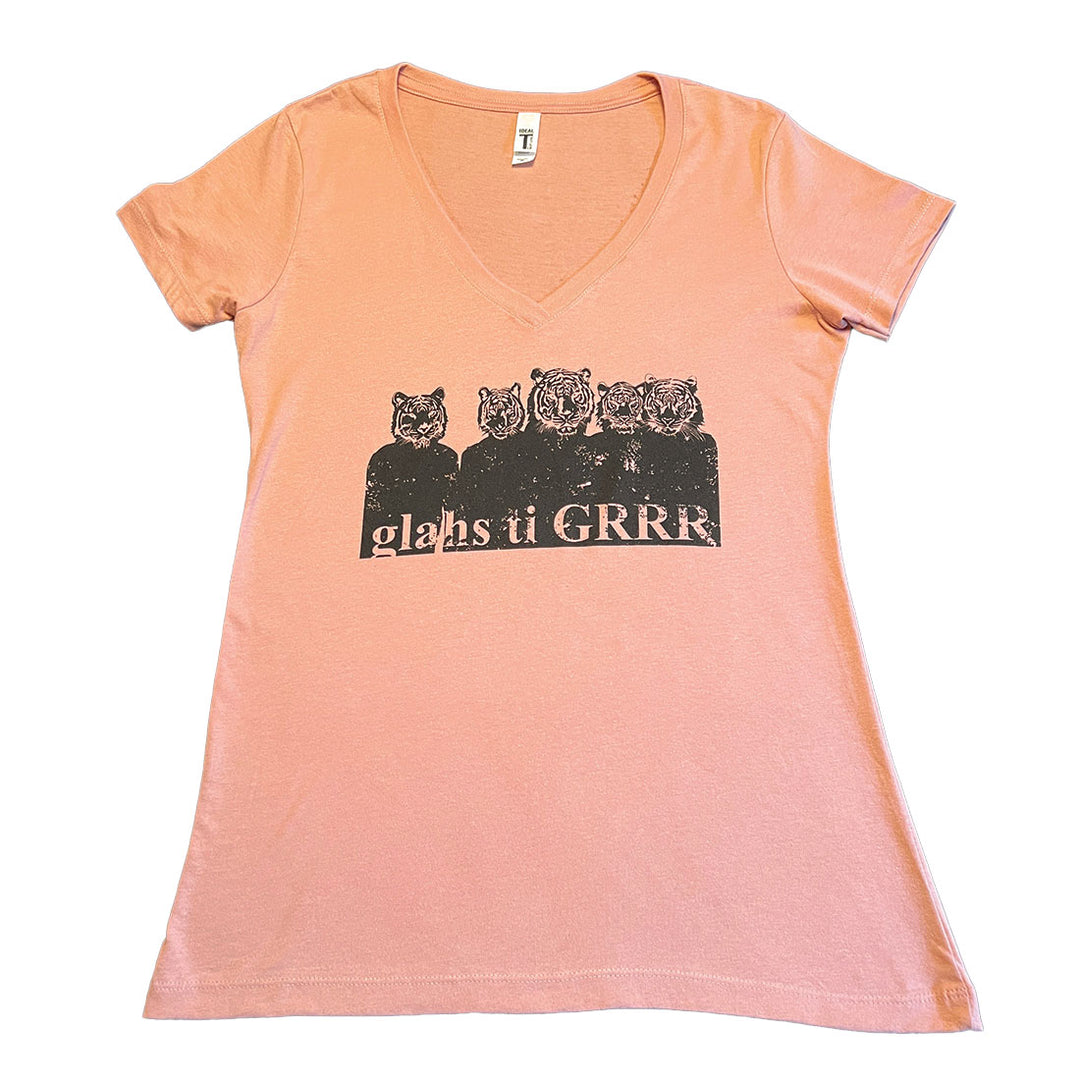 Glass Tiger Heads - Rose Colour Ladies T-Shirt